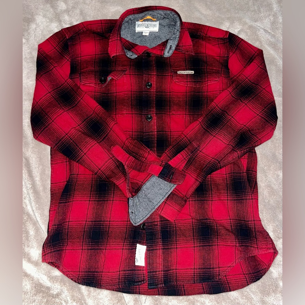 Field and Stream Mens Flannel Button Down Shirt Size Medium 100% Cotton